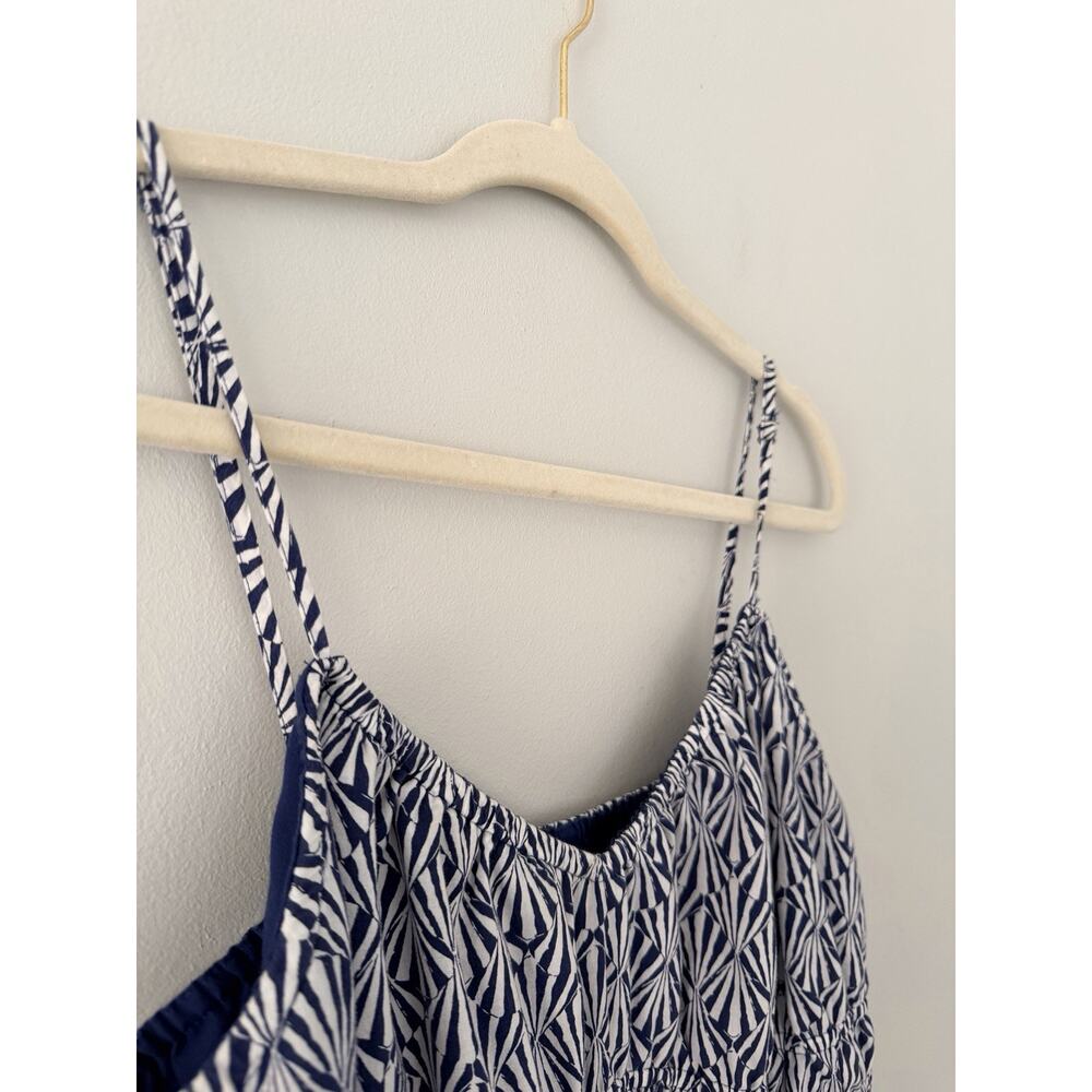 H&M Cotton Smocked Blue White Midi Strappy Sundress L - Picture 3 of 8